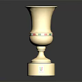 Golden Award Trophy With Decorative Bands And Reflective Base On Dark Background