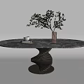 Modern Dining Table Round Dining Table Multi-person Dining Table Plant Vase Ornaments 3d model