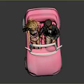 Pink Convertible Toy Car With Blonde Female And Brunette Male Dolls Inside