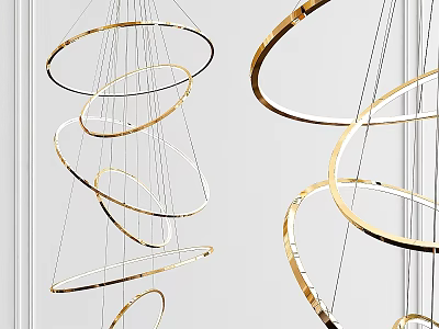 Elegant Modern Chandelier Featuring Multiple Golden Circular Hanging Rings For Interior Decoration 3d model