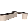 Modern Curved Office Desk Design With Beige Brown Finish And Drawer Storage