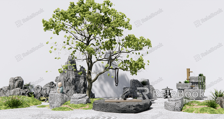 New Chinese style landscape sketch Kushan stone courtyard garden model