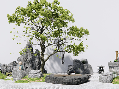 New Chinese style landscape sketch Kushan stone courtyard garden model