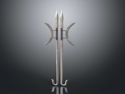 Metal Long Handle Weapon With Crescent Blades Spikes And Symmetrical Design 3d model