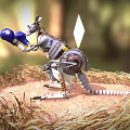 Kangaroo Robot Wearing Blue Boxing Gloves Near Kangaroo Warning Sign On Hay Bales