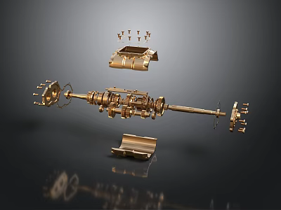 Golden Household Items Components With Assembled Parts And Design Details 3d model