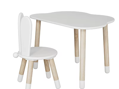 Cute Kids Table and Chair Set With White Rabbit Ear Chair And Wooden Legs 3d model