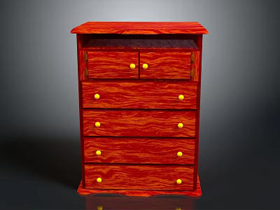 Elegant Red Wooden Chest of Drawers With Multiple Drawers And Yellow Knobs 3d model