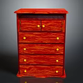 Elegant Red Wooden Chest of Drawers With Multiple Drawers And Yellow Knobs