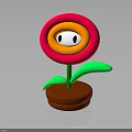 Cartoon Flower Plant With Red Orange Petals White Eyes Green Stem And Brown Pot