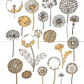 Elegant Gold White Dandelion Wall Decor For Modern Home Interior Design 3d model