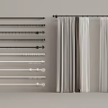 Gray Curtains With Various Design Curtain Rods For Home Decoration Ideas 3d model