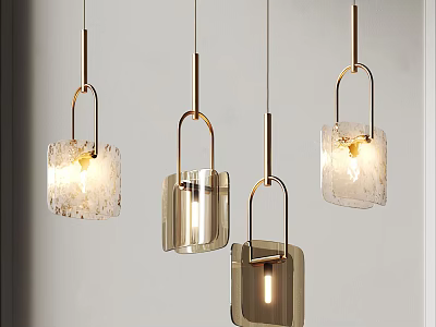 Modern Contemporary Pendant Lights With Textured Glass Shades And Brass Frames 3d model
