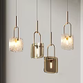 Modern Contemporary Pendant Lights With Textured Glass Shades And Brass Frames