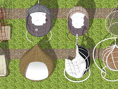 Modern Various Styles Hanging Chairs With Wicker And Metal Frame Design Outdoor 3d model