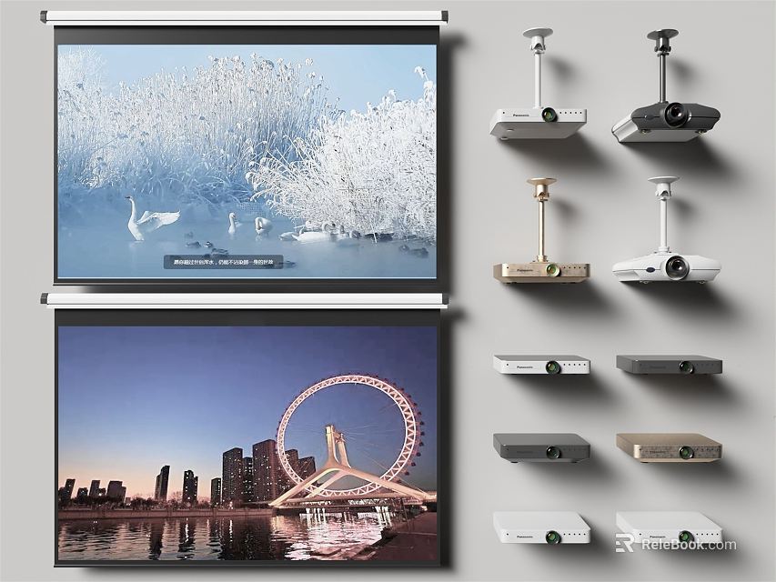 Projection Monitoring Setup With Large Projection Screens And Various Projectors 3d model 