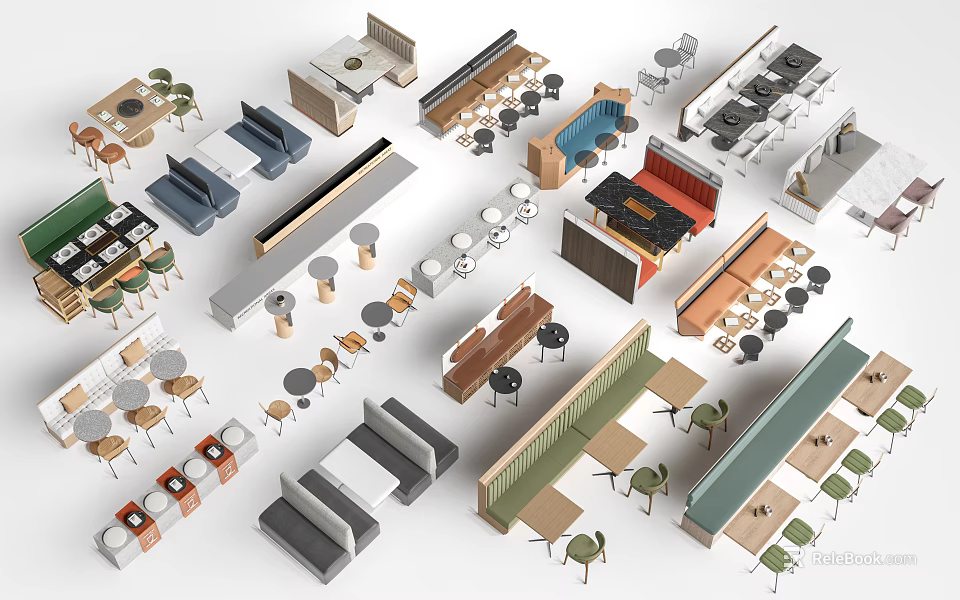 Various Dining Table Combinations With Chairs Benches And Modern Design Styles 3d model