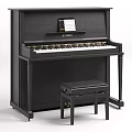Black Yamaha Acoustic Piano With Stool And Music Sheet On Wooden Frame