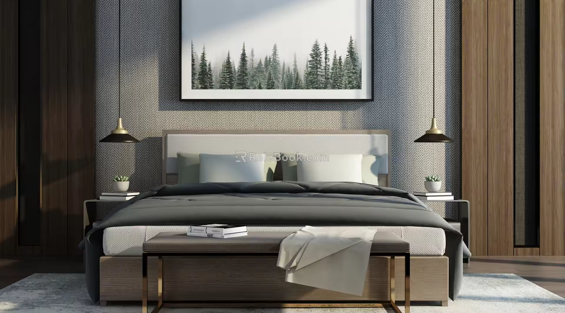 Modern Background Double Bed Double Bed 3d model