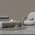 Gray Single Sofa With Ottoman And Beige Curved Armrest Chair Round Wall Mirror Gray Rug