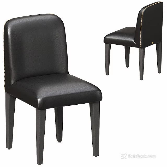Black Leather Stool With Backrest And Wooden Legs Featuring Stitched Details 3d model 