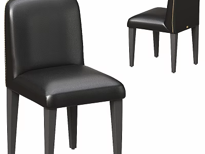 Black Leather Stool With Backrest And Wooden Legs Featuring Stitched Details 3d model