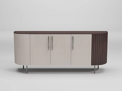 Modern Sideboard With Light Beige And Dark Brown Panels Metal Handles And Legs 3d model