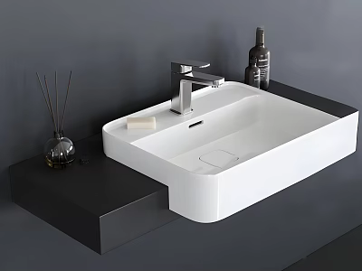 Modern White Countertop Washbasin with Black Stand Aromatherapy Sticks and Toiletries 3d model