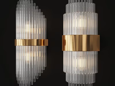 Modern Wall Lamps With Transparent Striped Glass And Gold Metal Ring Design 3d model