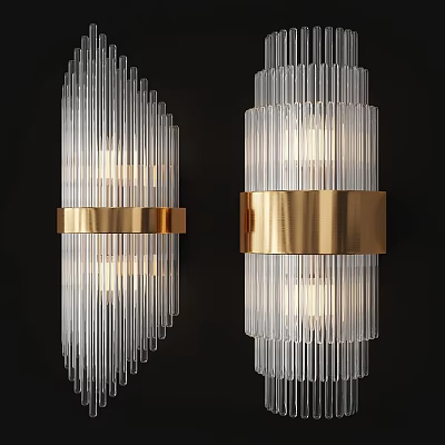 Modern Wall Lamps With Transparent Striped Glass And Gold Metal Ring Design 3d model