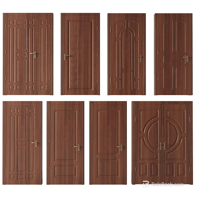 Classic Wooden Hinged Doors With Various Designs And Traditional Patterns 3d model
