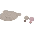 Light Beige Bear Head Shaped Rug with Concentric Circle Texture and Stitched Eyes and Nose