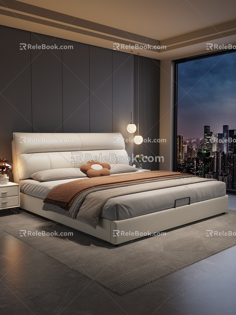 Double bed Cream double bed bedroom 3d model