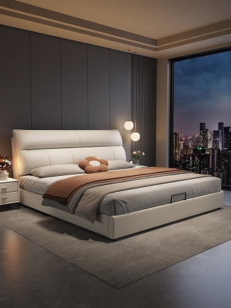 Double bed Cream double bedroom 3d model