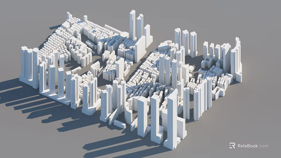 Urban Architectural Complex 3D Model With White Tall Skyscrapers And Low Rise Buildings 3d model 