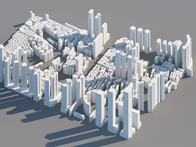 Urban Architectural Complex 3D Model With White Tall Skyscrapers And Low Rise Buildings 3d model