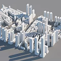 Urban Architectural Complex 3D Model With White Tall Skyscrapers And Low Rise Buildings