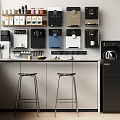 Daily Electrical Appliances Arranged on Kitchen Wall with Modern Counter and Stools
