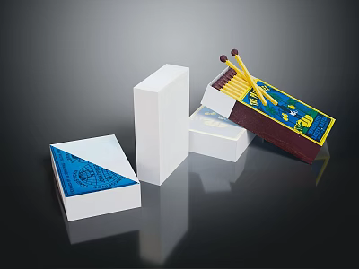 White Matchboxes And Open Case With Yellow Matches Blue Yellow Patterns Design 3d model