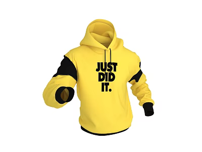 Yellow and Black Hoodie With Just Did It Text Design And Long Sleeves 3d model