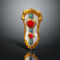 Ornate Decorative Shield With Golden Frame Red Blue Gemstones And Spiked Design