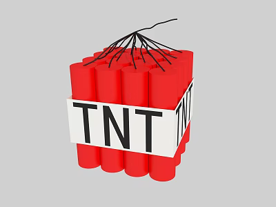 TNT Weapon Red Dynamite Blocks With Black Fuse And White Label Displaying TNT Text 3d model