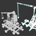 Ancient Wooden Siege Weapons with Wheel Structures and Hanging Weight Mechanisms