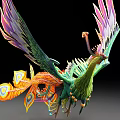 Mythical Phoenix with Colorful Spread Wings Vibrant Tail Feathers and Eye Shaped Patterns