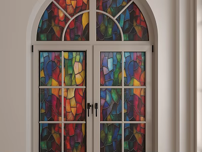 Casement Window with Colorful Stained Glass for Artistic Home Interior Design 3d model