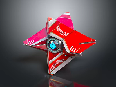 Red Star Shaped Object With Silver Accents And Blue Circular Center In Futuristic Design 3d model