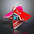 Red Star Shaped Object With Silver Accents And Blue Circular Center In Futuristic Design