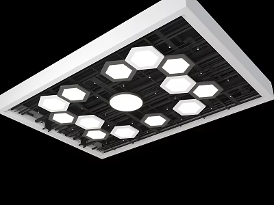 Modern Ceiling Design With Hexagonal Light Fixtures And Round Ceiling Lamps 3d model