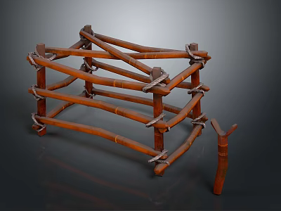 Natural Bamboo Frame Structure With Crossed Poles Layered Design And Tied Joints 3d model
