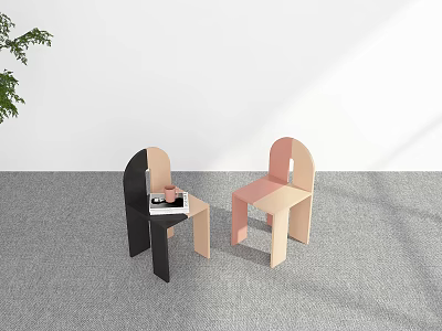 Modern Minimalist Single Chairs in Black and Pink with Wooden Design and Side Table 3d model